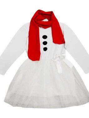 SnowGirl Ruffle Layered Tutu Dress with Red Scarf Halloween Costume Size 4-5T